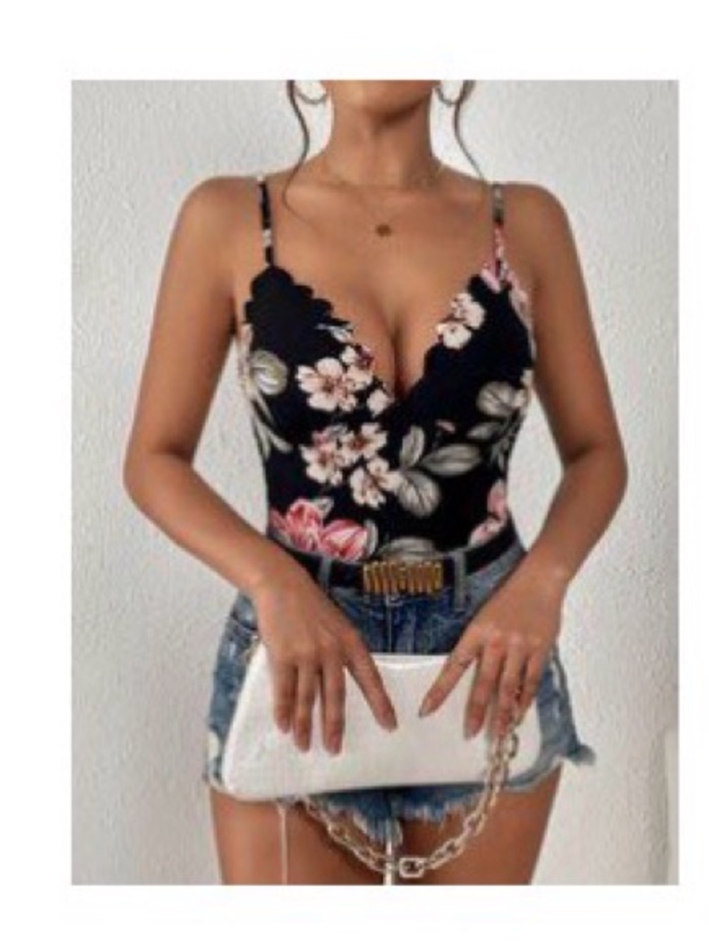 Floral V-Neck Lace-Trim Bodysuit
